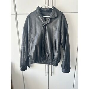 Endurance for Neiman Marcus Vintage Black Pebbled Leather Bomber Jacket Size 42